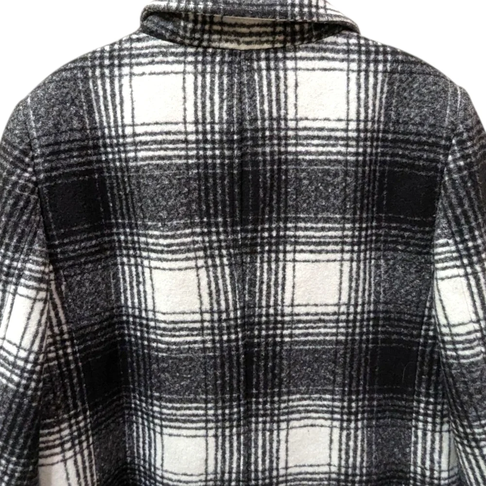 {FLAW} Lane Bryant Black and White Plaid Funnel Neck Pea Car Wool Blend Coat (M) - Picture 7 of 11